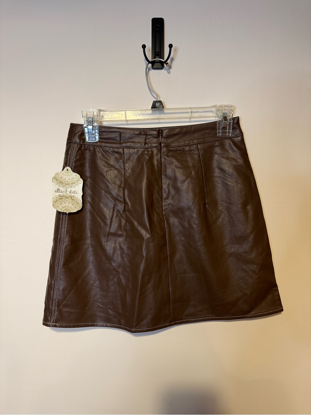NEW Altar'd State Brown Camel Faux Leather Mini Skirt Sz Small Festival Date - Picture 4 of 8